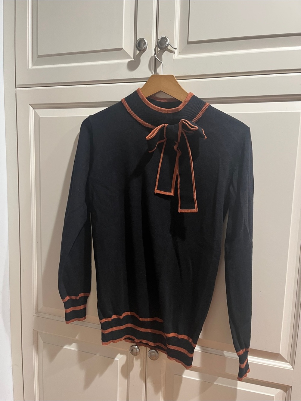 Black Sweater with Rust Trim and Bow